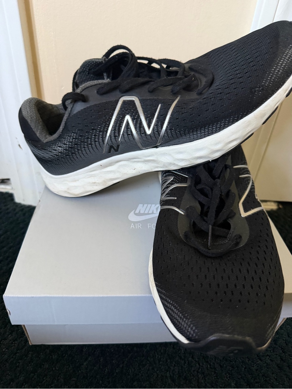 New Balance Black and White Mesh Athletic Sneakers